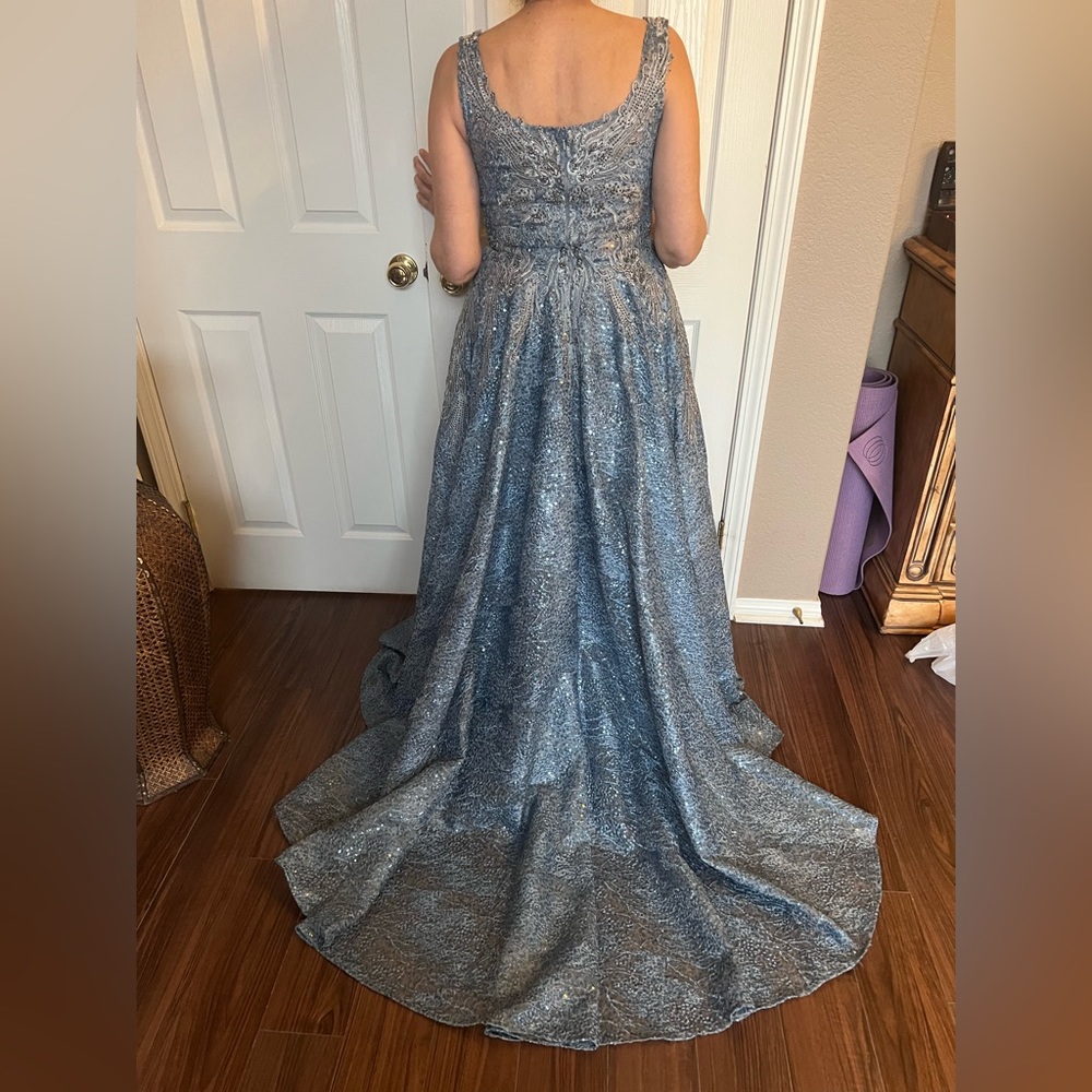 Wedding guest dress, Mambo Couture size 14. Color is blue.